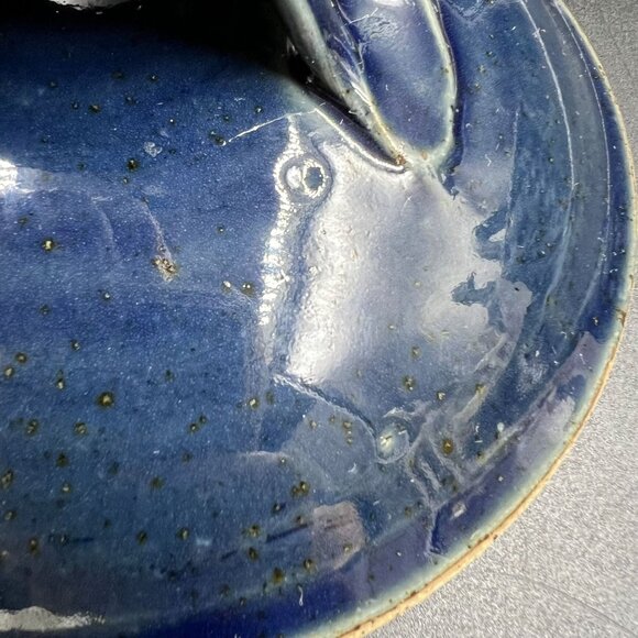 Handcrafted Lidded Stoneware Blue Orange Pottery Casserole Dish By Crystal - Picture 6 of 11